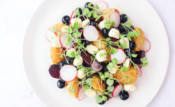 Blueberry Beet Salad with Mozzarella and Microgreens